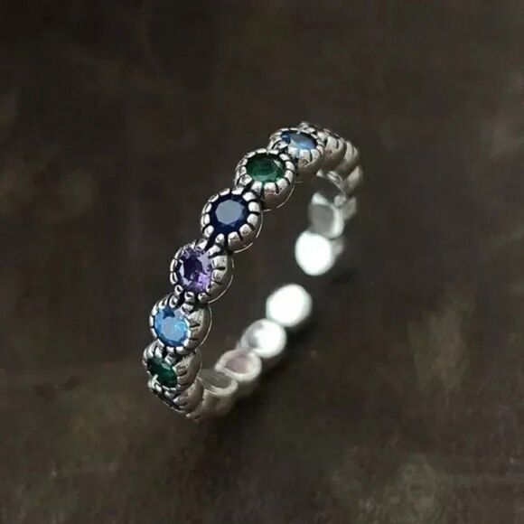 C#37 ⭐️New Retro Colorful Zircon Band Ring - Adjustable - Picture 1 of 6